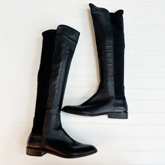 Stuart Weitzman 5050 Knee High Boots Black Leather Pull On Lug Sole Size 7.5 - Picture 14 of 14